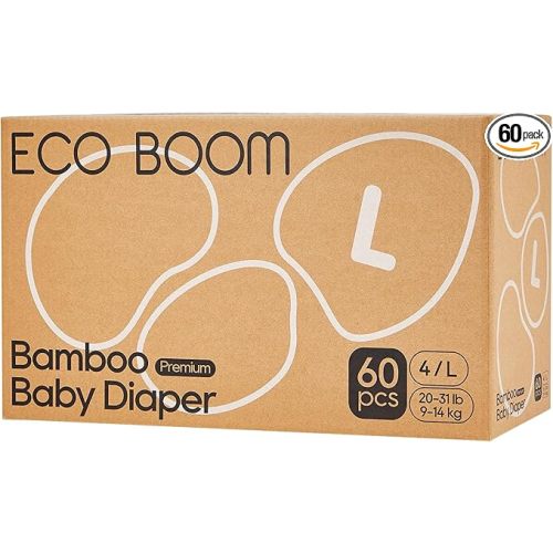 ECO BOOM Diapers, Viscose from Bamboo Diapers, Natural Soft Disposable Nappies for Infant, Size 4 Suitable for 20 to 31lb (Large - 60 Count)