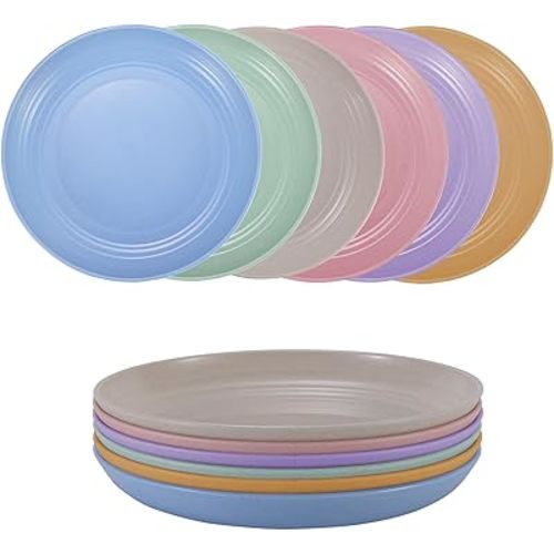 7 Inches Small Unbreakable Wheat Straw Plates - Reusable Plate Sets of 6 - Dishwasher & Microwave Safe - Healthy, BPA Free & Eco-Friendly (7 Inches/6Color)