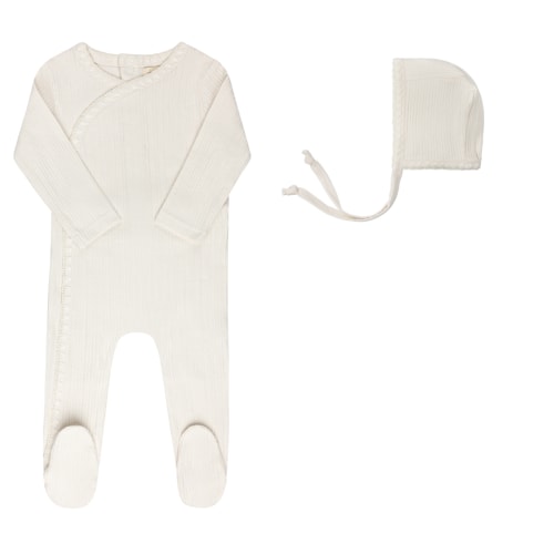 Whip Stitch Footie + Bonnet – Ivory