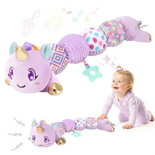 Unicorn Baby Toys 6-12 Months Infant Musical Stuffed Toys for Newborn Tummy Time Sensory Toys for Babies with Crinkle and Rattle 0-3-6-12 Months Old Baby Girl Must Have Christmas Gifts - Purple