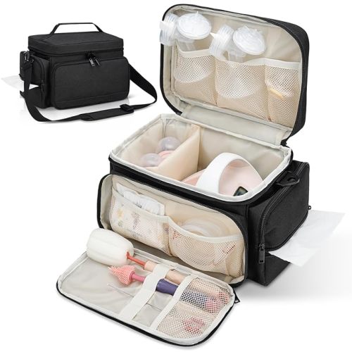 Breast Pump Bag Fit for Spectra S1 and S2, Pumping Bag with Waterproof Mat for Pump Accessories, Portable Pump Carrying Case for Work, Travel and Family Use, Black