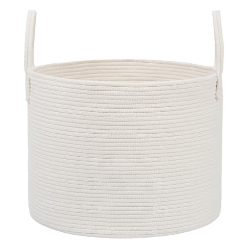 JMvicyroam 115L Extra Large Blanket Basket for Living Room - Woven Cotton Rope Laundry Hamper with Reinforced Handles - Storage Bin for Pillows, Comforters & Toys - Machine Washable,White