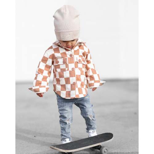 Hooded Flannel in Neutral Checkered