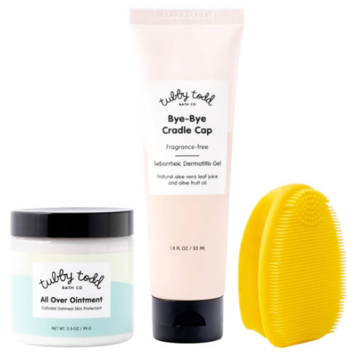 TUBBY TODD Cradle Cap Baby Hair Treatment Kit - Includes Bye-Bye Cradle Cap Gel, Cradle Cap Silicone Brush, & 3.5oz All Over Ointment - Gentle for Babies’ Sensitive Skin