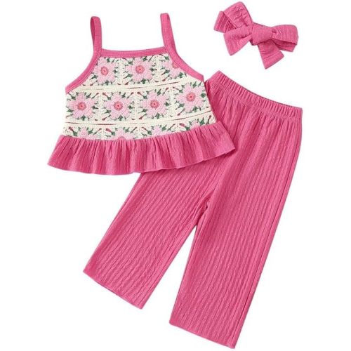 Toddler Baby Girl Summer Clothes Outfits Crocheted Ruffle Camisole Pants Kids Clothing Set