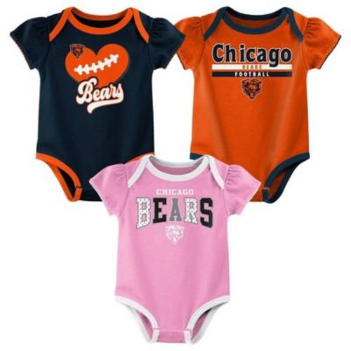 NFL Chicago Bears Girls' Newest Fan 3pk Bodysuit Set - 18M