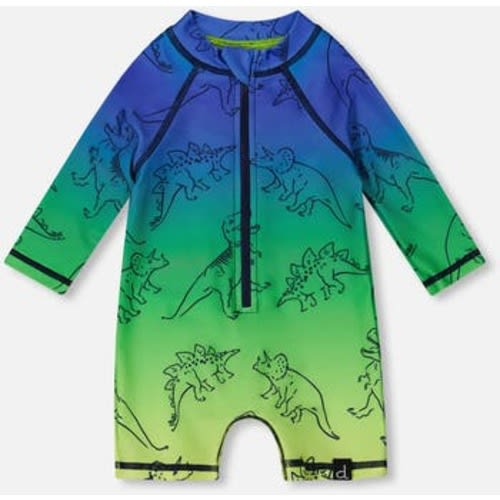 Baby Boy's Printed Long Sleeve One-Piece Rashguard Vibrant Blue And Green Dino, 3-6M