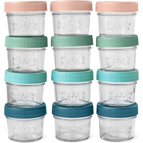 Mason Bottle Glass Breastmilk Storage Jars with Airtight Lids, 4oz,12-Pack