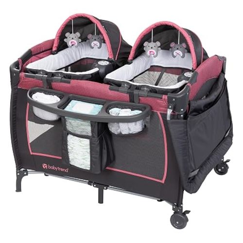 Baby Trend Lil’ Snooze™ Deluxe III Nursery Center® Playard for Twins, Cozy Berry