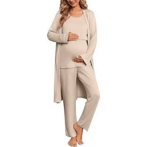 Ekouaer Nursing Pajamas Maternity Robe Set 3 Pieces Postpartum Maternity Pajama Set Pregnancy Breastfeeding Pj Champagne XXL