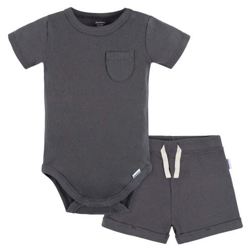 2-Piece Baby Boys Dark Grey Bodysuit and Shorts Set – 3-6M