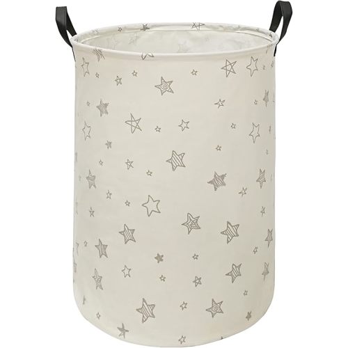 Round Star Pattern Laundry Hamper Storage Basket Fabric Material Storage Hamper Organization Basket, Storage Bin, Gift Box with Handles for Room
