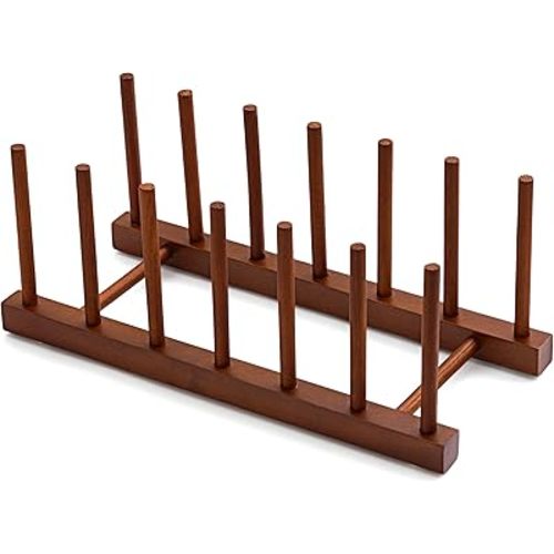 HBlife Teak Wooden Dish Drying Rack Kitchen Plate Organizer Pot Lid Holder