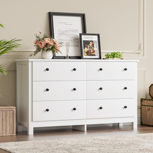 Wananlanen White Dresser for Bedroom, Dressers & Chests of Drawers with Large Drawer, Wooden Double Dresser for Bedroom, Closet