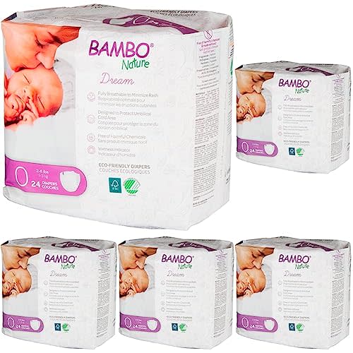 Bambo Nature Diapers, Size 0, 24 Count | Premium | Pack of 5 | Baby