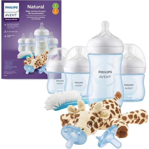Philips Avent Natural Baby Bottle with Natural Response Nipple, Blue Baby Gift Set with Snuggle, SCD838/04