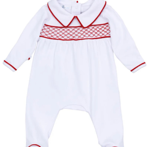 Red & White Smocked Boy Footie