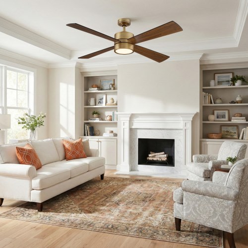 Parrot Uncle 52" Antique Brass Plywood 4-Blade Indoor Ceiling Fan with Light and Remote
