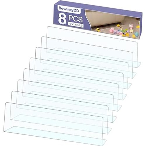 8 Pack Toy Blocker for Furniture, Clear Under Couch Blocker, Stop Things Going Under Sofa or Bed, 16" L x 3.2" H, Adjustable Gap Bumper for Furniture with Strong Tape