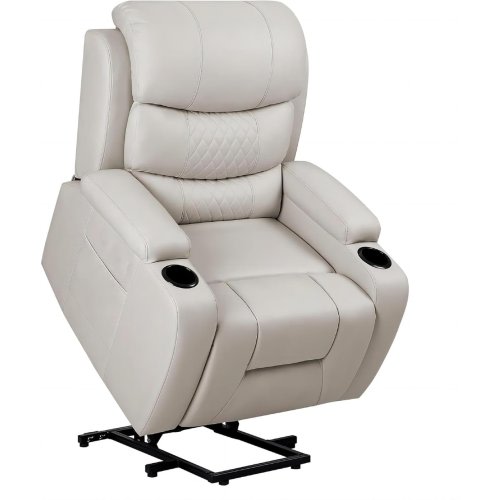 EROMMY Oversized Power Lift Recliner with Massage & Heat – PU Leather Chair with Pockets & Cup Holders