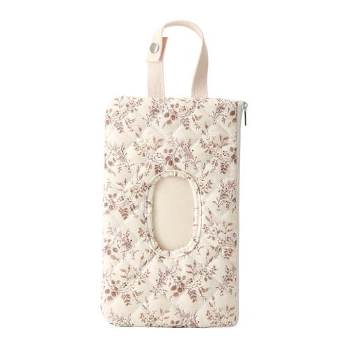 Canvas Floral Quilted Baby Wipe Dispenser, Portable Wet Wipe Pouch for Mom (beige)
