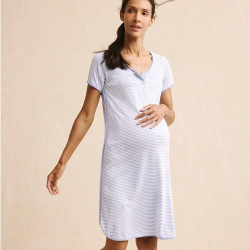 LAKE | Women | Pima Cotton Pajamas | Serene Blue Anemones Maternity Nightgown