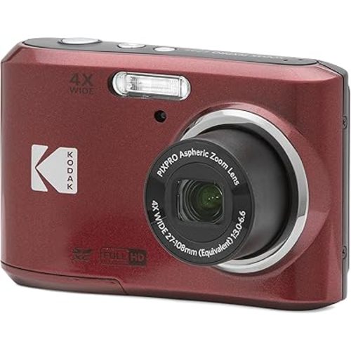 KODAK PIXPRO FZ45 16MP Compact Digital Camera, 4X Optical Zoom, AA, Red | 1080p Full HD Video, 27mm Wide Angle Lens, 2.7 Inch LCD, Point and Shoot, Digicam, Travel and Family Photos