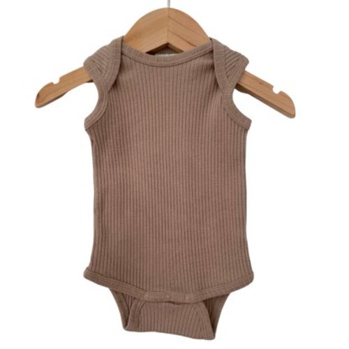 Organic Ribbed Sleeveless Bodysuit, Clay