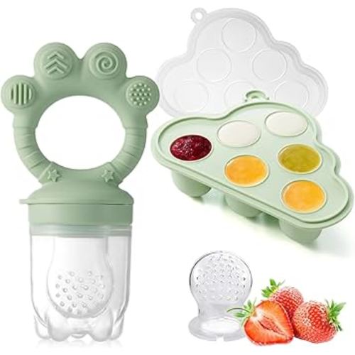 KEERT Baby Fruit Feeder with Popsicle Mold, Teething Teethers for Babies 3-12 Months,Teething Toys for Babies Feeding Gift (Green1)