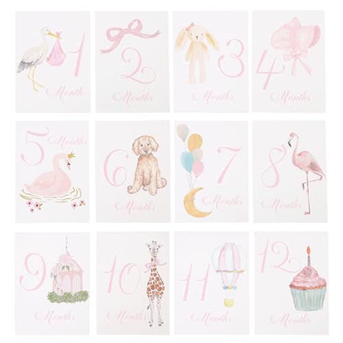 BEADED Baby First Holiday Cards - First Year Cards,Monthly Milestone Baby Shower,Milestone Monthly Holiday Photo,Photo Props (pink)