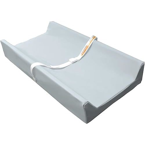 Vegan Leather Baby Changing Pad with Waterproof & Wipe-Clean PU Cover, Standard Size Cozy Diaper Changing Pad for Dresser and Table, Blue