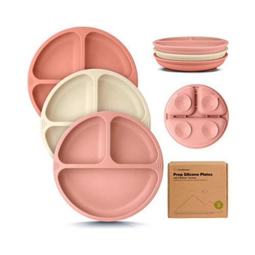 3-Pack Prep Suction Plates for Baby, 100% Silicone Toddler Plates, BPA-Free Divided Baby Plates with Suction