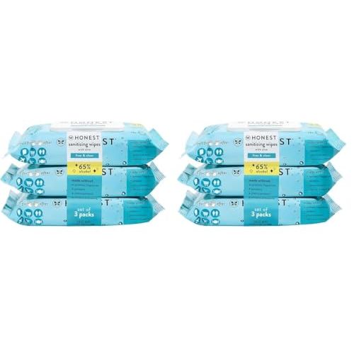 The Honest Company Fragrance Free Sanitizing Alcohol Wipes | Antibacterial + Safe for Hands | Kills 99% of Germs, Made With Aloe | 300 Count (6 Packs of 50)