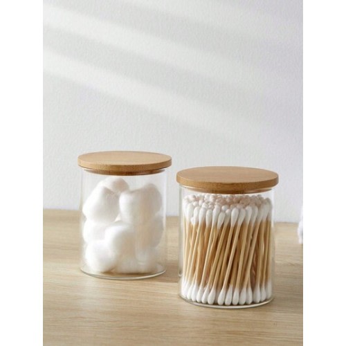 1/2/3/4/6 Pack Qtip Holder Dispenser Dressing Table Apothecary Jars With Lids, Makeup Round Pad/Dental Floss Pick Holder, Bathroom Essential Jars Accessories Bathroom Organization Jars Dressing Table Organizer | SHEIN USA