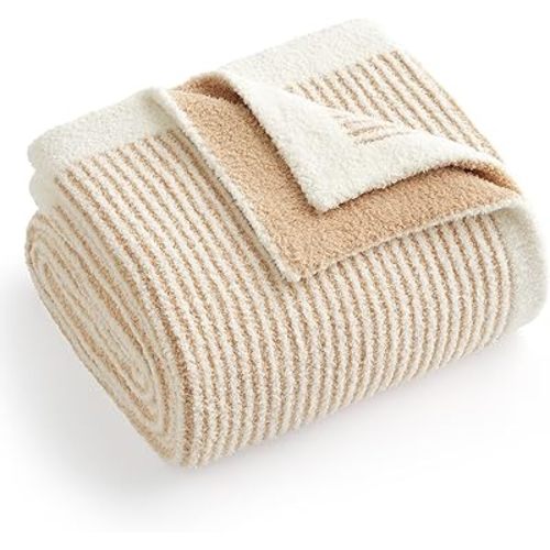 Snuggle Sac Fluffy Bedding Blanket Twin Size, Soft Luxurious Knit Throws, Fuzzy Microfiber Blankets for Couch, Sofa, Bed, Cream Beige, 60x80 inches