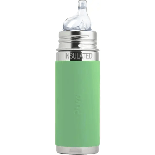 Pura Kiki 9oz/260ml Stainless Steel Insulated Sippy Bottle w/Sleeve, Plastic-Free, MadeSafe Certified, Medical-Grade Silicone Sipper Spout Fast Flow Rate for Kids, Toddlers, Babies & Infant – Moss