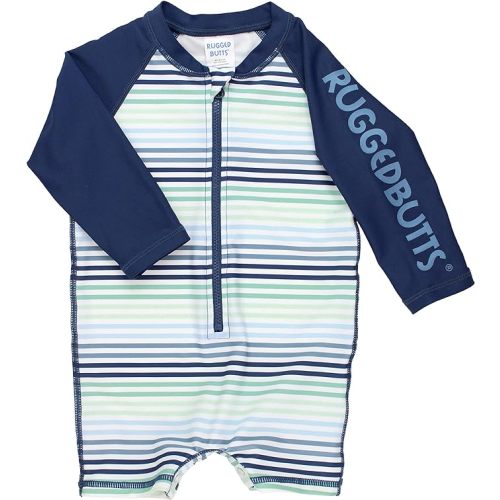 RUGGEDBUTTS Baby/Toddler Boy Swimsuit, One Piece Zipper Rash Guard Sunsuit with UPF 50+ Sun Protection