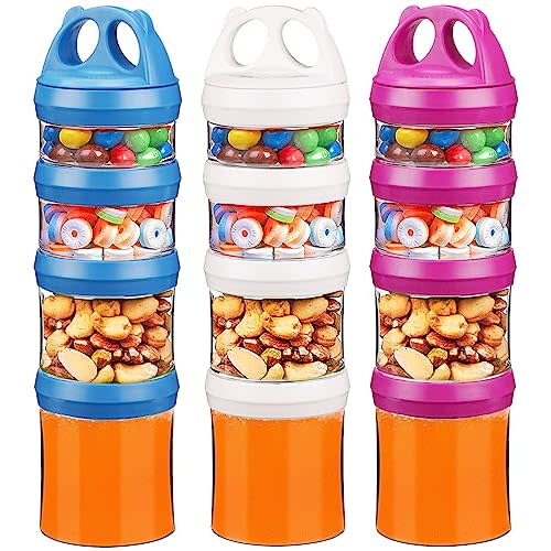 BeneLabel Stackable Food Storage Containers with Twist Lock System - BPA-Free Tritan Containers for Travel, Formula, Protein Powder, Snacks - Leakproof & Dishwasher Safe (Red&Blue&White, 31oz per)