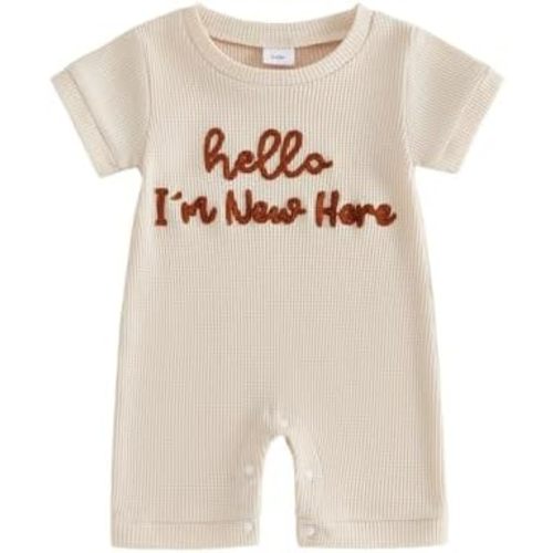 Tsultryofs Baby Boy Romper Newborn Infant Summer Clothes Letter Embroidered Short Sleeve Crew Neck Jumpsuit