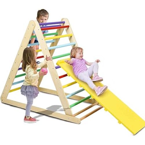 Costzon Foldable Climbing Toys for Toddlers, 3 in 1 Montessori Wooden Triangle Climber for Sliding & Climbing, Kids Indoor Climbers & Gym Play Structures for Boys Girls Gift Present