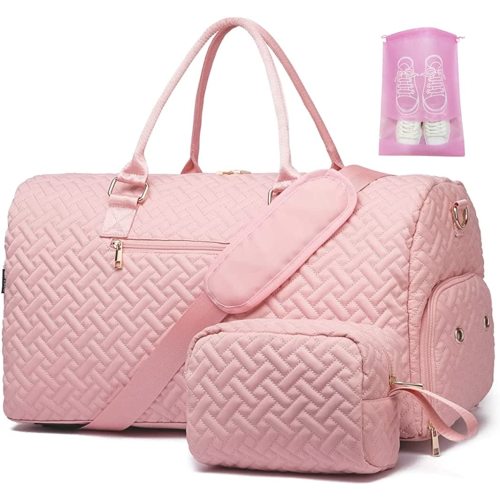 Duffle Bag for Travel, Weekender Bag with Shoe Compartment, Carry On Overnight Bag for Women with Toiletry Bag, Gym Bag with Wet Pocket, Hospital Bags for Labor and Delivery Beige
