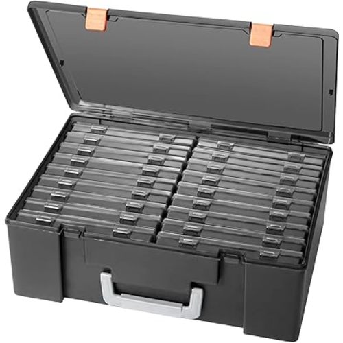 Photo Storage Box 4" x 6", 18 Inner Extra Large Photo Case Large Photo Organizer Acid-Free Photo Box Storage Photo Keeper Photo Storage Case, Plastic Craft Storage Box for Photo Stickers Stamps Seeds (Black, 18 Boxes)