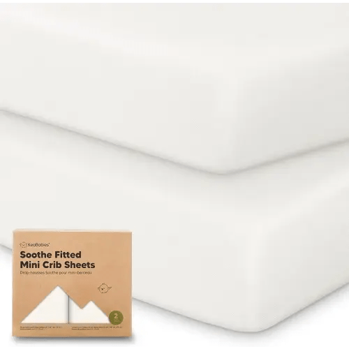 2-Pack Mini Crib Sheets Fitted - 38x26 Pack N Play Sheets for Pack and Play Mattress, Organic Cotton, Soft & Breathable Playard Bedding, Neutral Mini Toddler Bed Cover for Boys, Girls (Soft White)