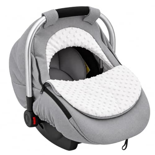 Baby Car Seat Cover for Winter, Thick Waffle Mink Dot Infant Carseat Canopy | Warm 3D Minky Dot Lined and Cozy Cotton Filled, Zipper Peeping Window, Universal Baby Carrier Cover For Car Seat & Stroller