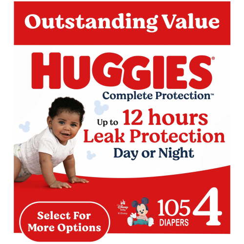 Huggies Complete Protection Baby Diapers, Size 4 (22-37 lbs), 104 Count