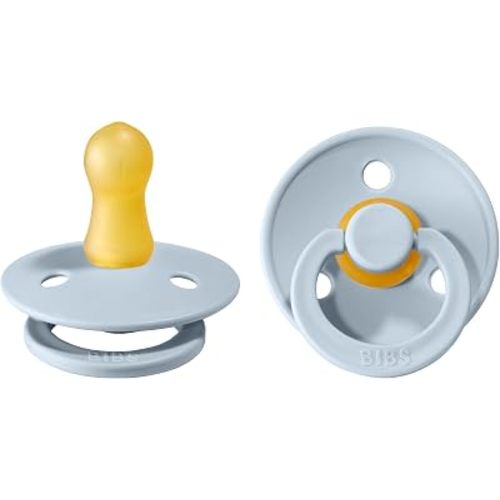 Bibs Pacifiers | Natural Rubber Baby Pacifier | Set of 2 BPA-Free Soothers | Made in Denmark | Baby Blue | Size 0-6 Months
