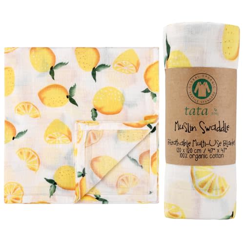 TATA AMG® 100% Organic Muslin Cotton Baby Swaddle Blanket – Soft & Breathable Receiving Blanket for Newborns, Girls & Boys – Large 47x47 | Multipurpose Baby Essentials | Pre-Washed & Gentle on Skin