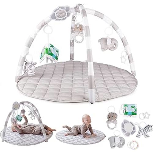 SnapPea Baby Company Baby Activity Mat. Gray Baby Play Mat, Tummy Time Mat with 6 Baby Toys. Non Slip, Soft Plush Baby Play Gym Mat. Portable Baby Gym, Infant Floor Playmat for Playroom, Nursery