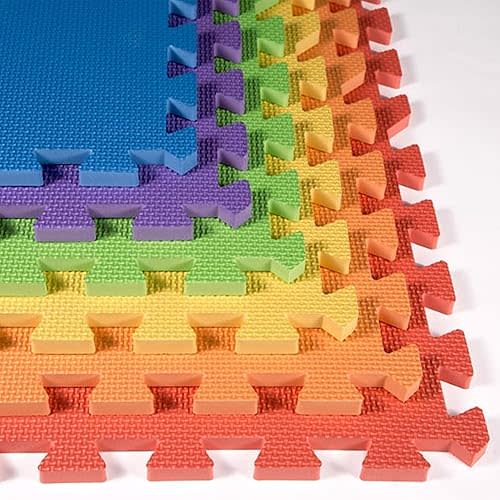 FlooringInc's Rainbow & Natural Harmony Playmat - Kid Safe Foam Floor Tiles with Removable Edges - 2'x2', 1/2" Thick (Rainbow, 12 Tile Pack)
