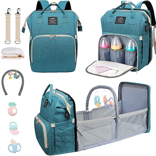 Baby Diaper Bags with Changing Station,900D Oxford Waterproof Diaper Bag Backpack for Moms Dads with USB Charging Port,Large Capacity Baby Essentials(Ungrade-Green)